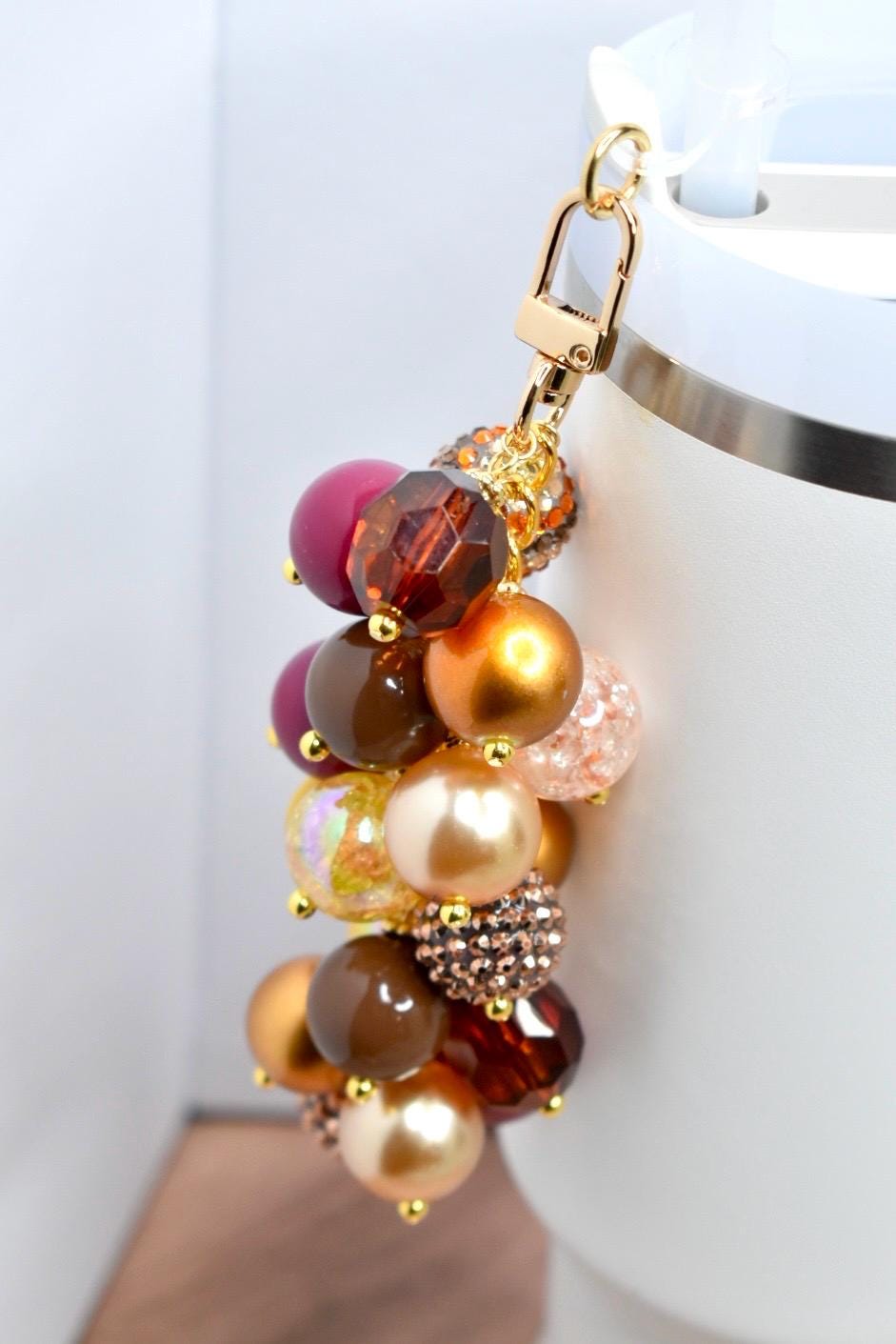 Tumbler Straw Bauble Charm with Bronze, Brown, Beige, Yellow, and Maroon Beads
