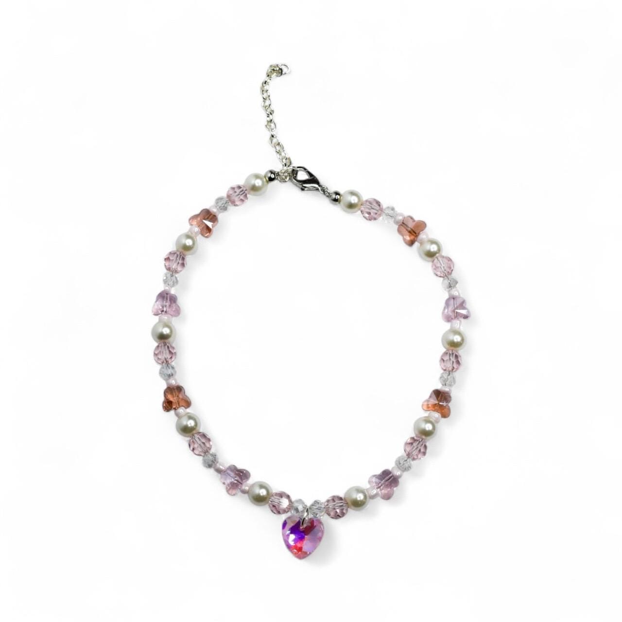Pink Crystal Heart and Butterfly Necklace - Dress Up Jewelry