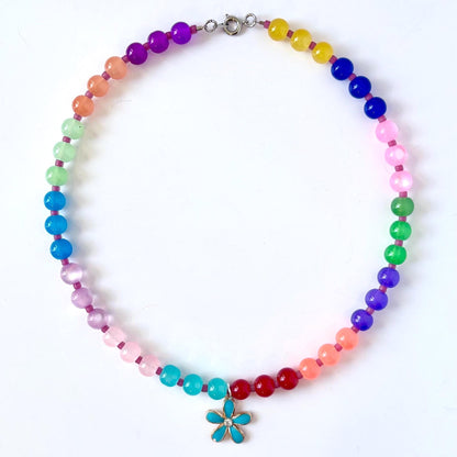 Color Pop Beaded Necklace with Flower Charm