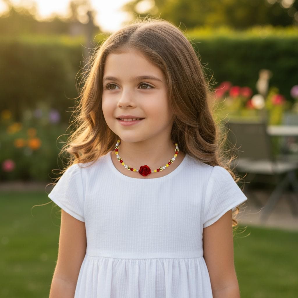 Red, Yellow, and Crystal Rose Charm Necklace – Dress Up Jewelry