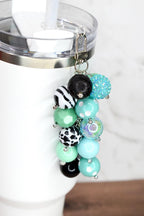 Mint and Black Beaded Tumbler Straw Charm