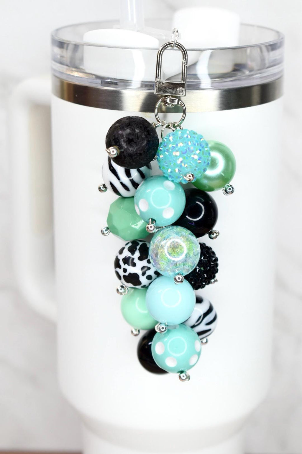 Mint and Black Beaded Tumbler Straw Charm