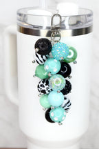 Mint and Black Beaded Tumbler Straw Charm