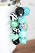 Mint and Black Beaded Tumbler Straw Charm