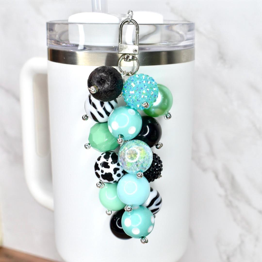 Mint and Black Beaded Tumbler Straw Charm
