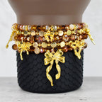 Chocolate Brown and Gold Bracelet Collection - Bow Charm Bracelets