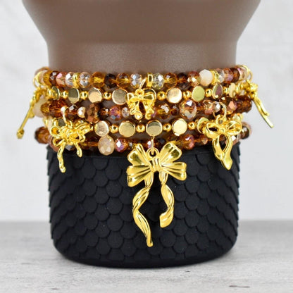 Chocolate Brown and Gold Bracelet Collection - Bow Charm Bracelets