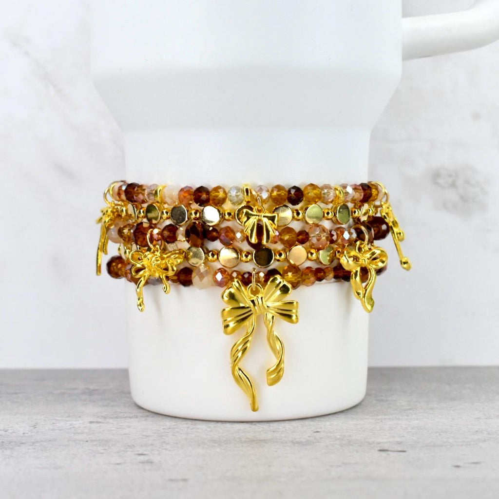Chocolate Brown and Gold Bracelet Collection - Bow Charm Bracelets