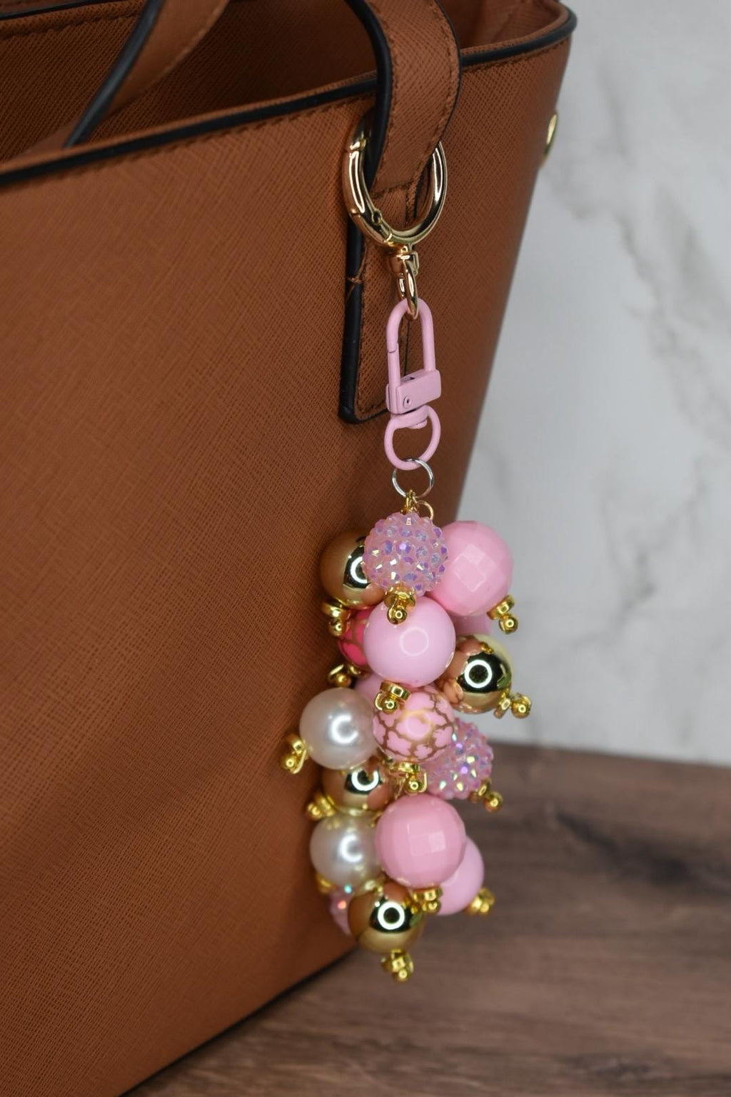 Pink and Gold Mermaid Bag Charm - Bag Keychain
