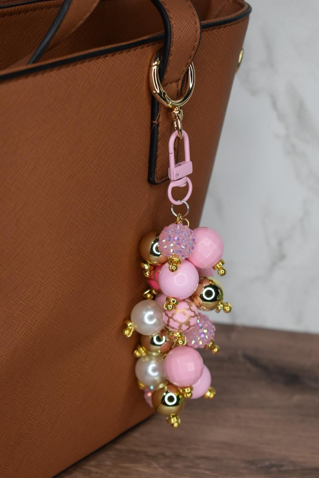 Pink and Gold Mermaid Bag Charm - Bag Keychain