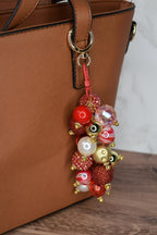 Red and Gold Glam Beaded Bag Charm Keychain or Tumbler Straw Charm