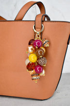 Fall Beaded Bag Charm: Gold and Burgundy Keychain Purse Accessory