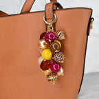 Fall Beaded Bag Charm: Gold and Burgundy Keychain Purse Accessory