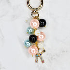 Pearl Beaded Bag Charm: Personalized Rhinestone Initial Keychain