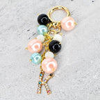 Pearl Beaded Bag Charm: Personalized Rhinestone Initial Keychain