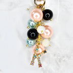 Pearl Beaded Bag Charm: Personalized Rhinestone Initial Keychain