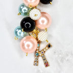 Pearl Beaded Bag Charm: Personalized Rhinestone Initial Keychain