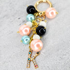 Pearl Beaded Bag Charm: Personalized Rhinestone Initial Keychain