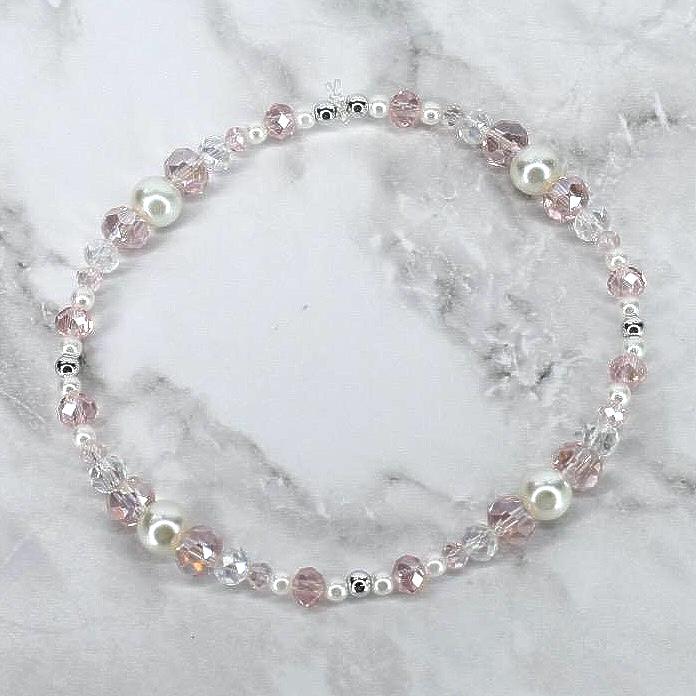 Handmade Pink and Pearl Bracelet Set with Snowflake Charms