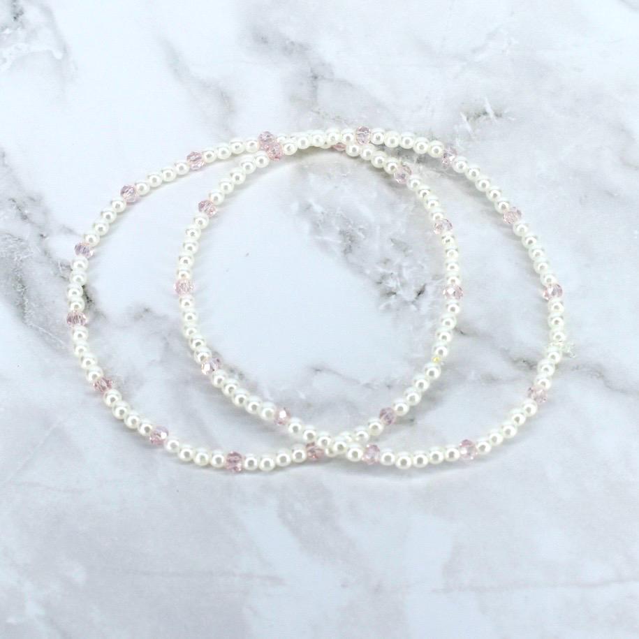 Handmade Pink and Pearl Bracelet Set with Snowflake Charms