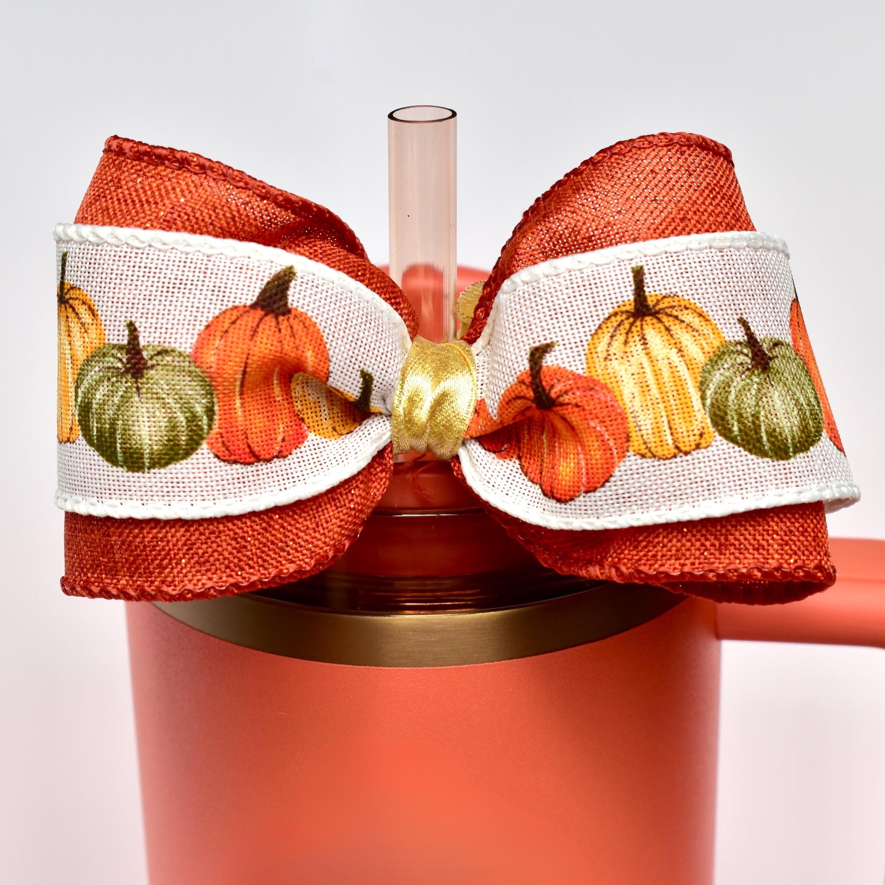 Fall Tumbler Bow: Pumpkin & Burlap Straw Accessory