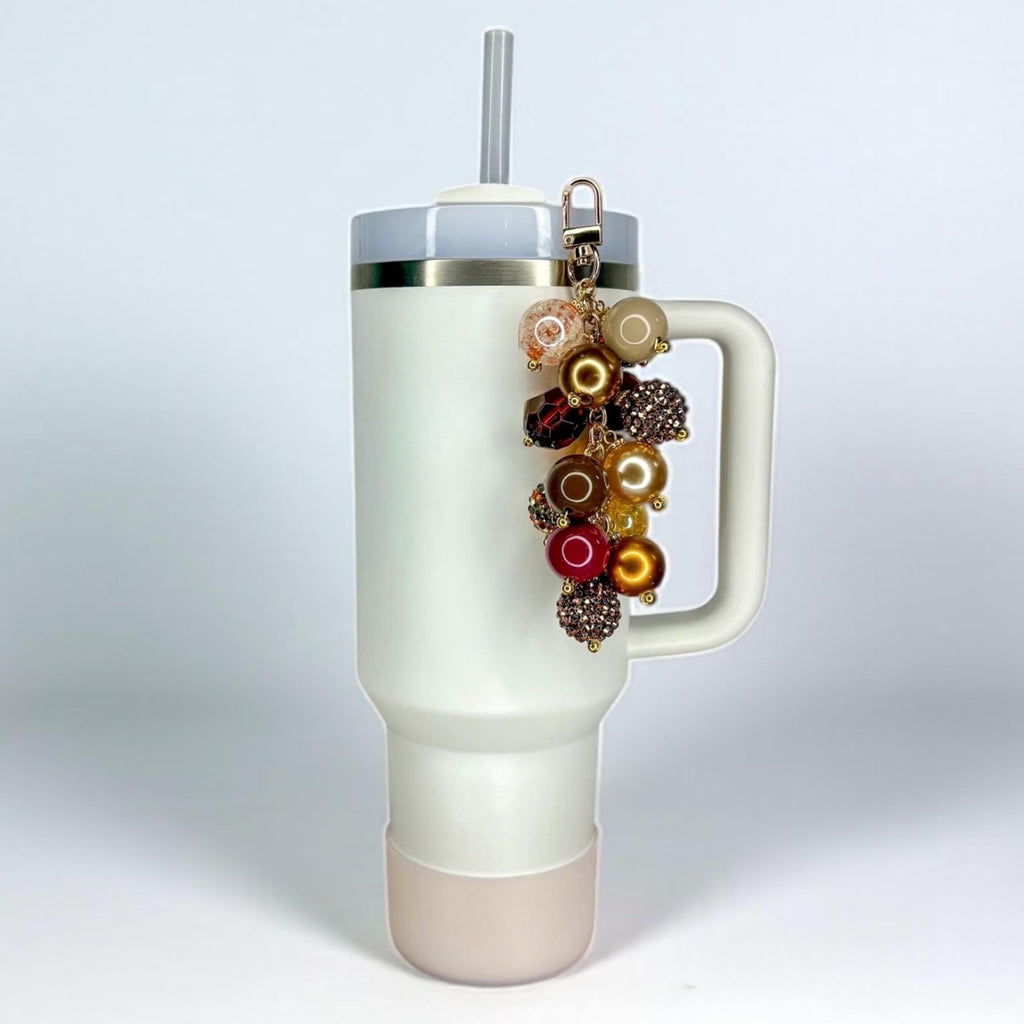 Tumbler Straw Bauble Charm with Bronze, Brown, Beige, Yellow, and Maroon Beads