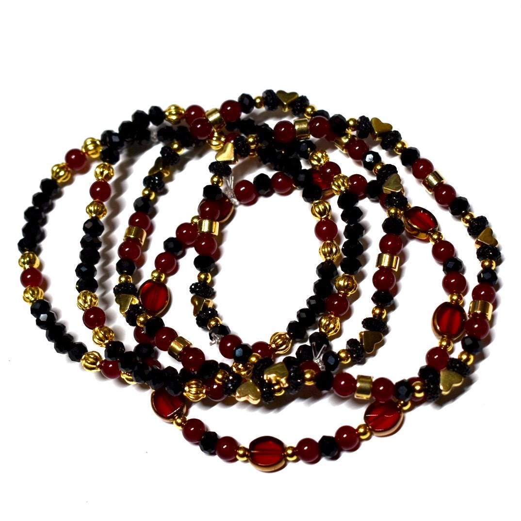 Luxe Garnet and Gold Bracelet Stack - 5 Piece Set