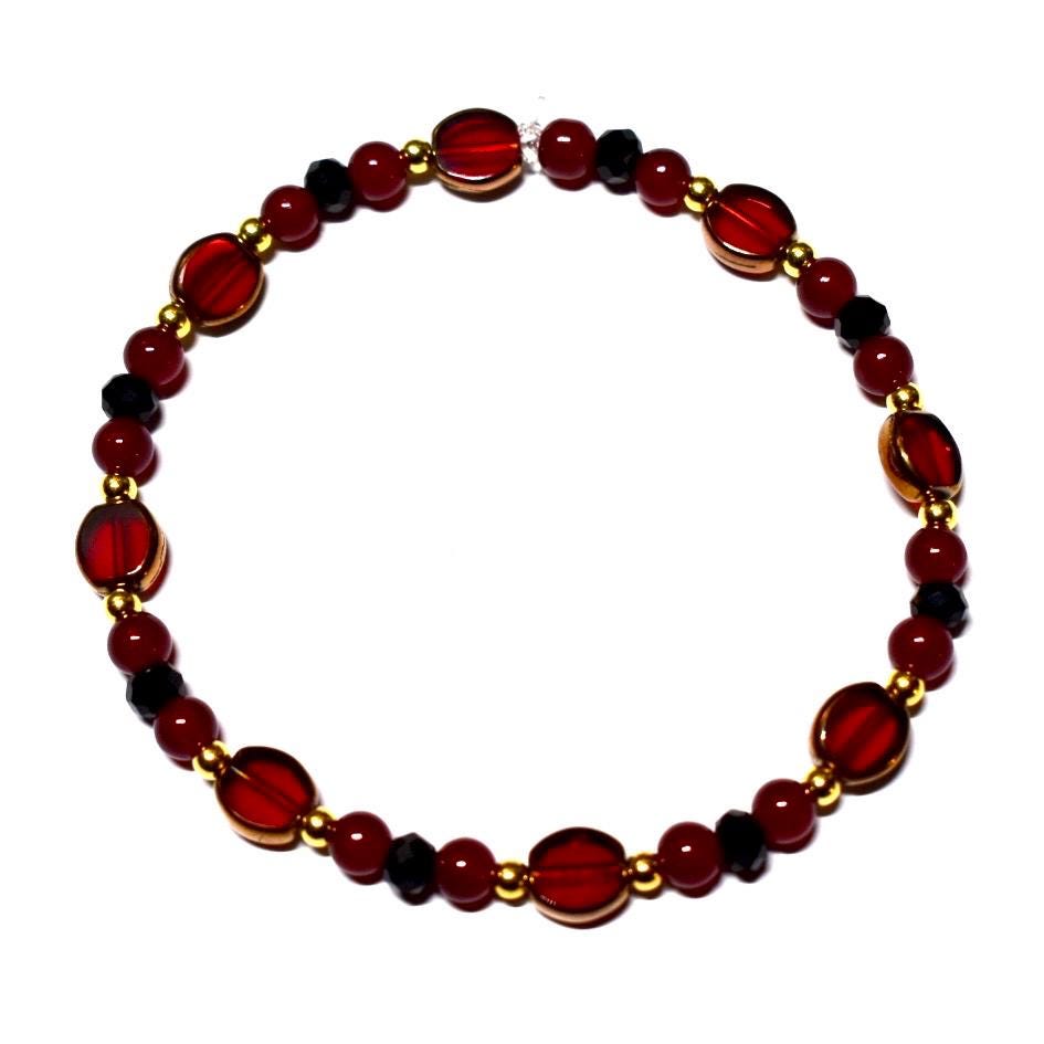 Luxe Garnet and Gold Bracelet Stack - 5 Piece Set