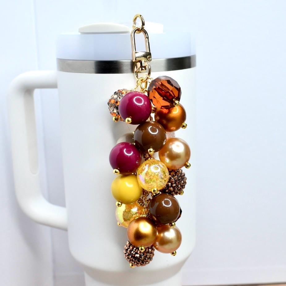 Tumbler Straw Bauble Charm with Bronze, Brown, Beige, Yellow, and Maroon Beads