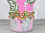 Ozian Reprise Bracelet Collection: Pink Green Crystal and Gold Beaded Bracelets