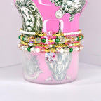 Ozian Reprise Bracelet Collection: Pink Green Crystal and Gold Beaded Bracelets