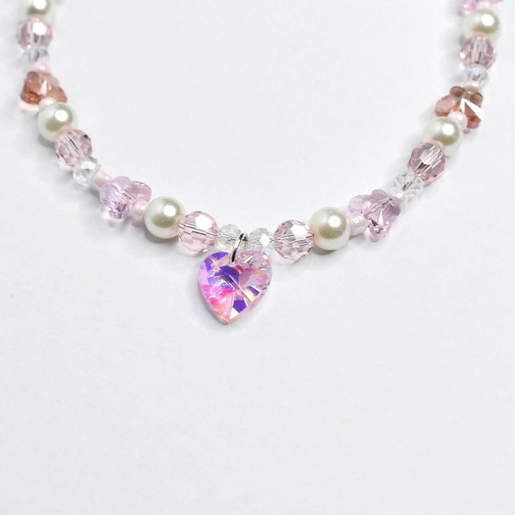 Pink Crystal Heart and Butterfly Necklace - Dress Up Jewelry