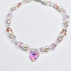 Pink Crystal Heart and Butterfly Necklace - Dress Up Jewelry