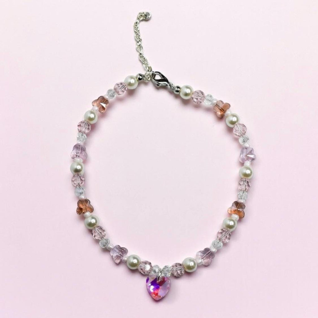 Pink Crystal Heart and Butterfly Necklace - Dress Up Jewelry