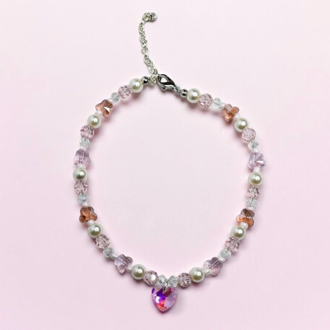 Pink Crystal Heart and Butterfly Necklace - Dress Up Jewelry