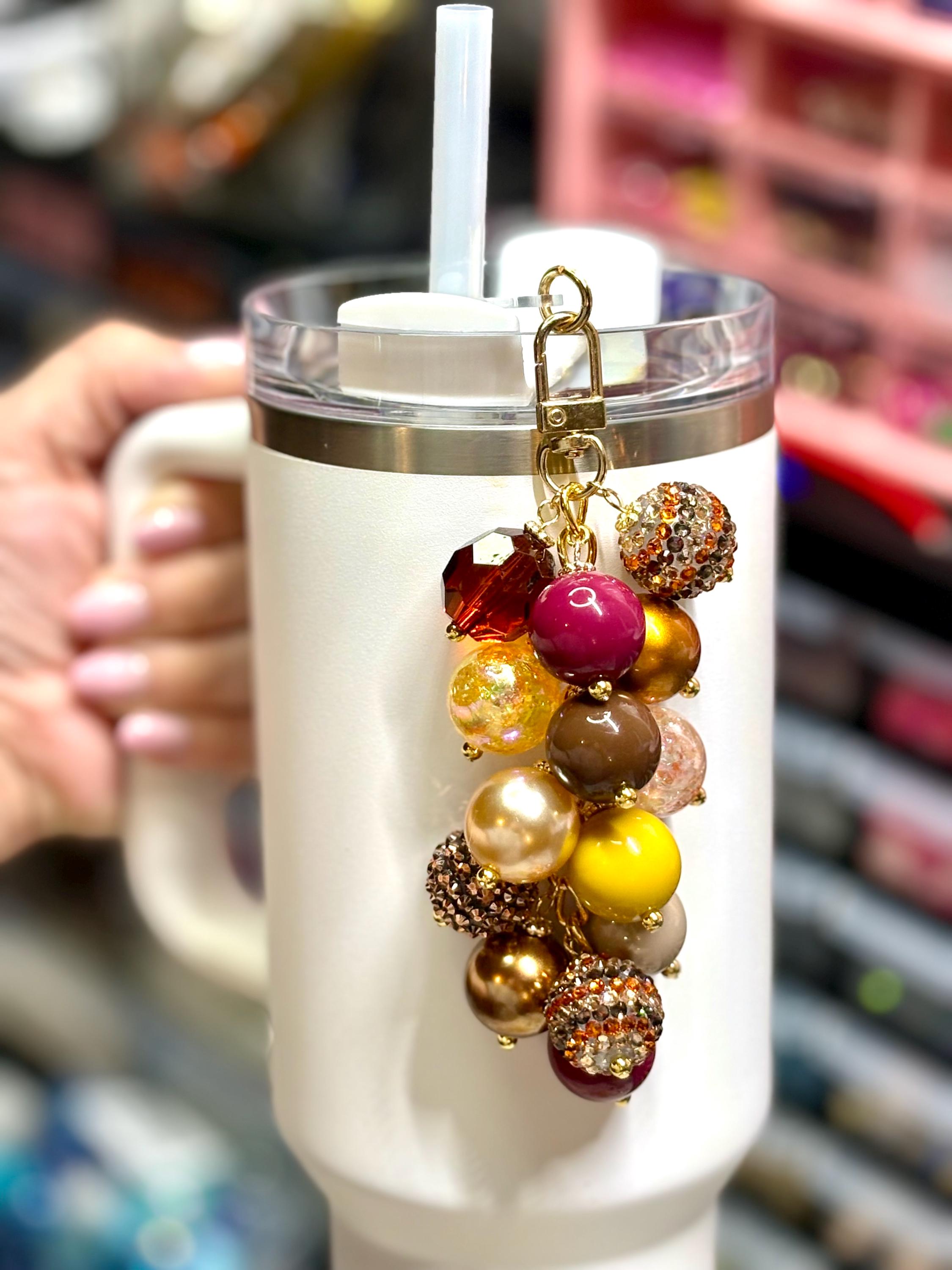 Tumbler Straw Bauble Charm with Bronze, Brown, Beige, Yellow, and Maroon Beads