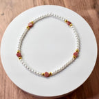 Pearl Beaded Bracelet with Pink Hearts and Gold Accents