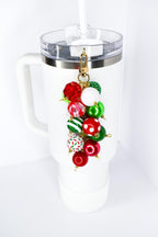 Red and Green Straw Bauble | Christmas Bag Charm or Keychain