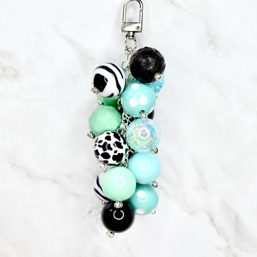 Mint and Black Beaded Tumbler Straw Charm
