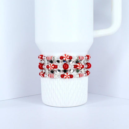 Red and White Candy Cane Twist Beaded Bracelet Collection