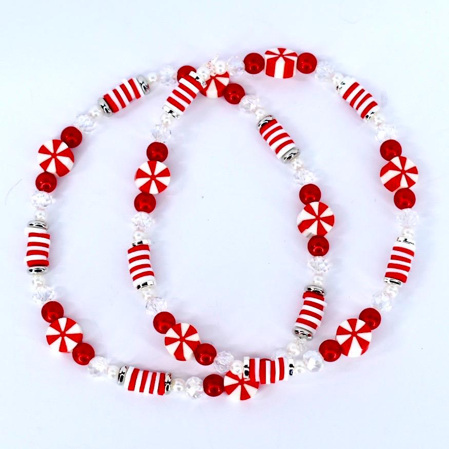 Red and White Candy Cane Twist Beaded Bracelet Collection