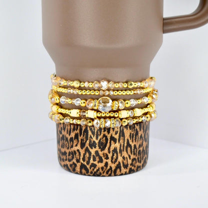 Stackable Jewelry Collection Champagne Crystal Bracelet Gold Beaded Design Mix Match Style Dainty Accessory Elegant Sparkle Detail Faceted Beads Shimmer Effect Celebration Piece Gift Women Special Occasion Party Wear Premium Quality