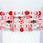 Stackable Bracelet Collection Individual Candy Inspired Pieces Elastic Stretch Beaded Design Strawberry Twist Pattern Holiday Theme Accessory Red Pink White Color Scheme Peppermint Style Christmas Festive Jewelry Stanley Tumbler Charm Wrist