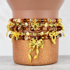 Chocolate Brown and Gold Bracelet Collection - Bow Charm Bracelets