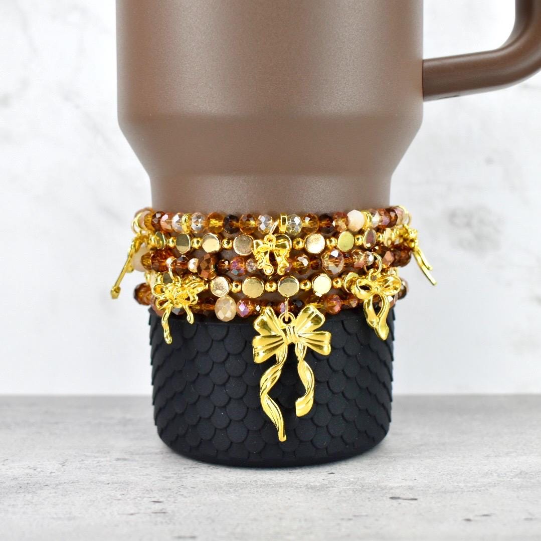 Chocolate Brown and Gold Bracelet Collection - Bow Charm Bracelets