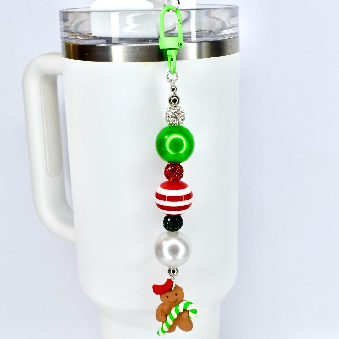 Gingerbread Cookie Straw Charm – Christmas Beaded Tumbler Accessory