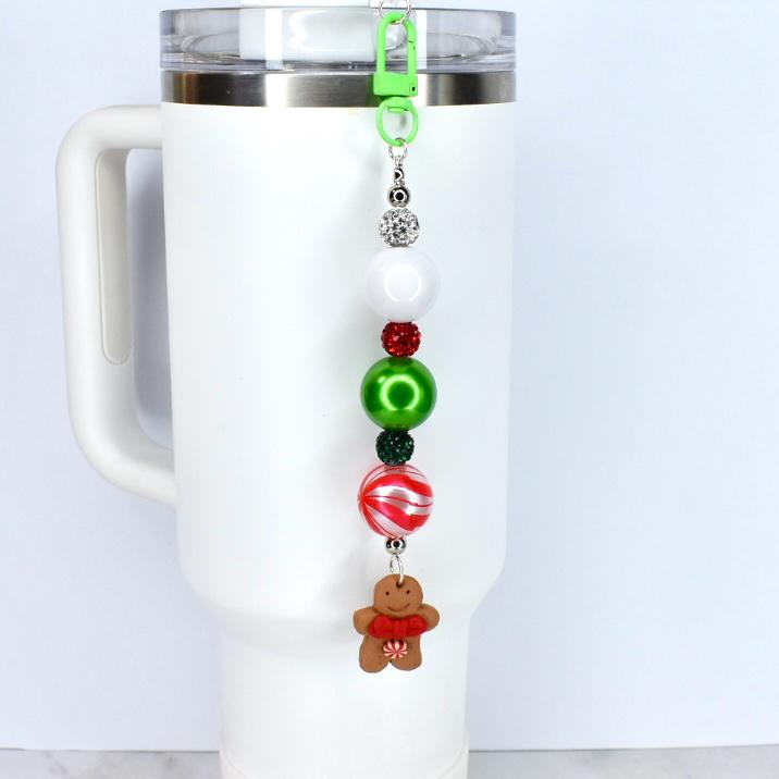 Gingerbread Cookie Straw Charm – Christmas Beaded Tumbler Accessory