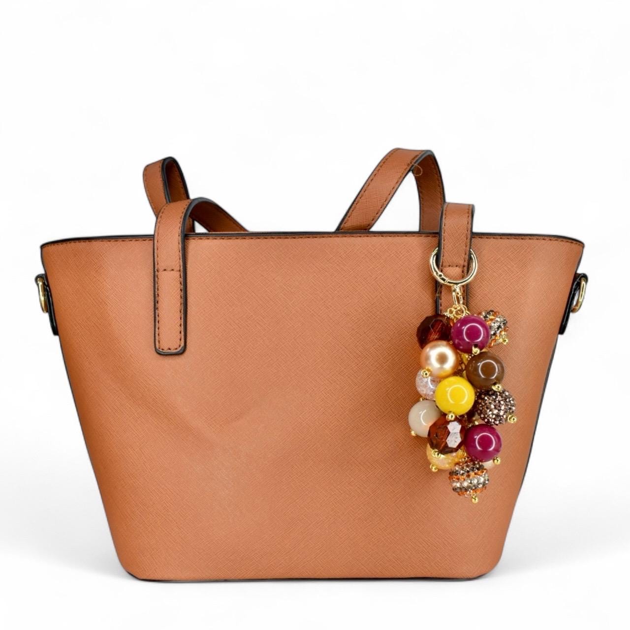 Fall Beaded Bag Charm: Gold and Burgundy Keychain Purse Accessory