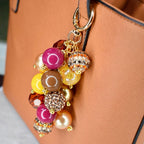 Fall Beaded Bag Charm: Gold and Burgundy Keychain Purse Accessory