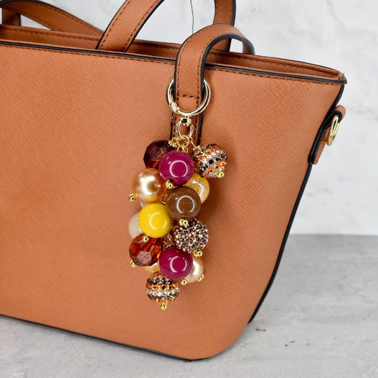 Fall Beaded Bag Charm: Gold and Burgundy Keychain Purse Accessory